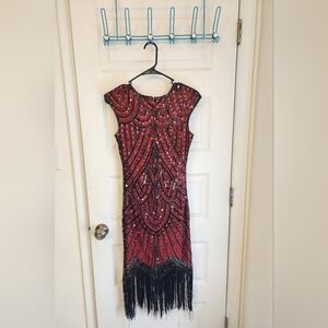 Red Black Sequin Flapper Dress Size S Womens Dance Competitive #E1044